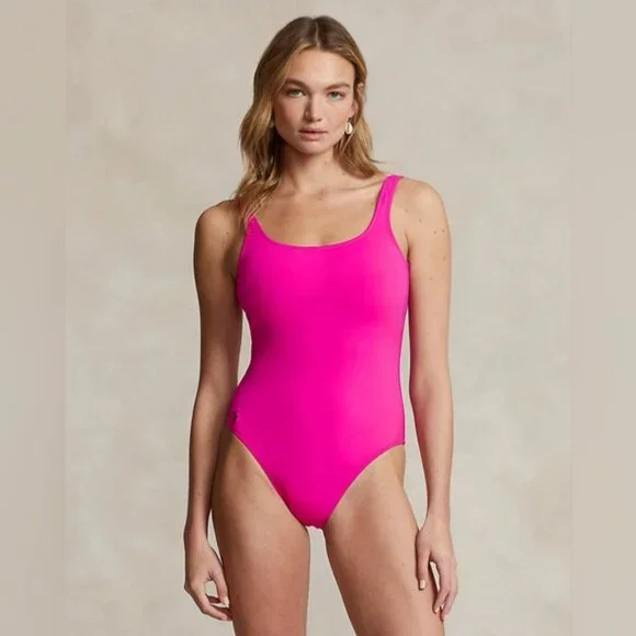 Polo Ralph Lauren Preppy Pink one Piece Barbiecore Swimsuit M - Picture 1 of 6